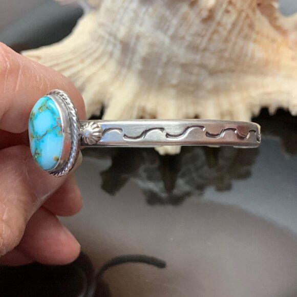 Sonora Gold Turquoise Sterling Silver Navajo Cuff Bracelet  by Samuel Yellowhair - Picture 4 of 6